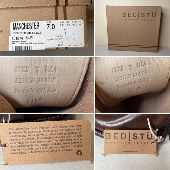 BED STU Manchester Distressed Brown Leather Tall Riding Boots BEDSTU Size 7 - Picture 16 of 16